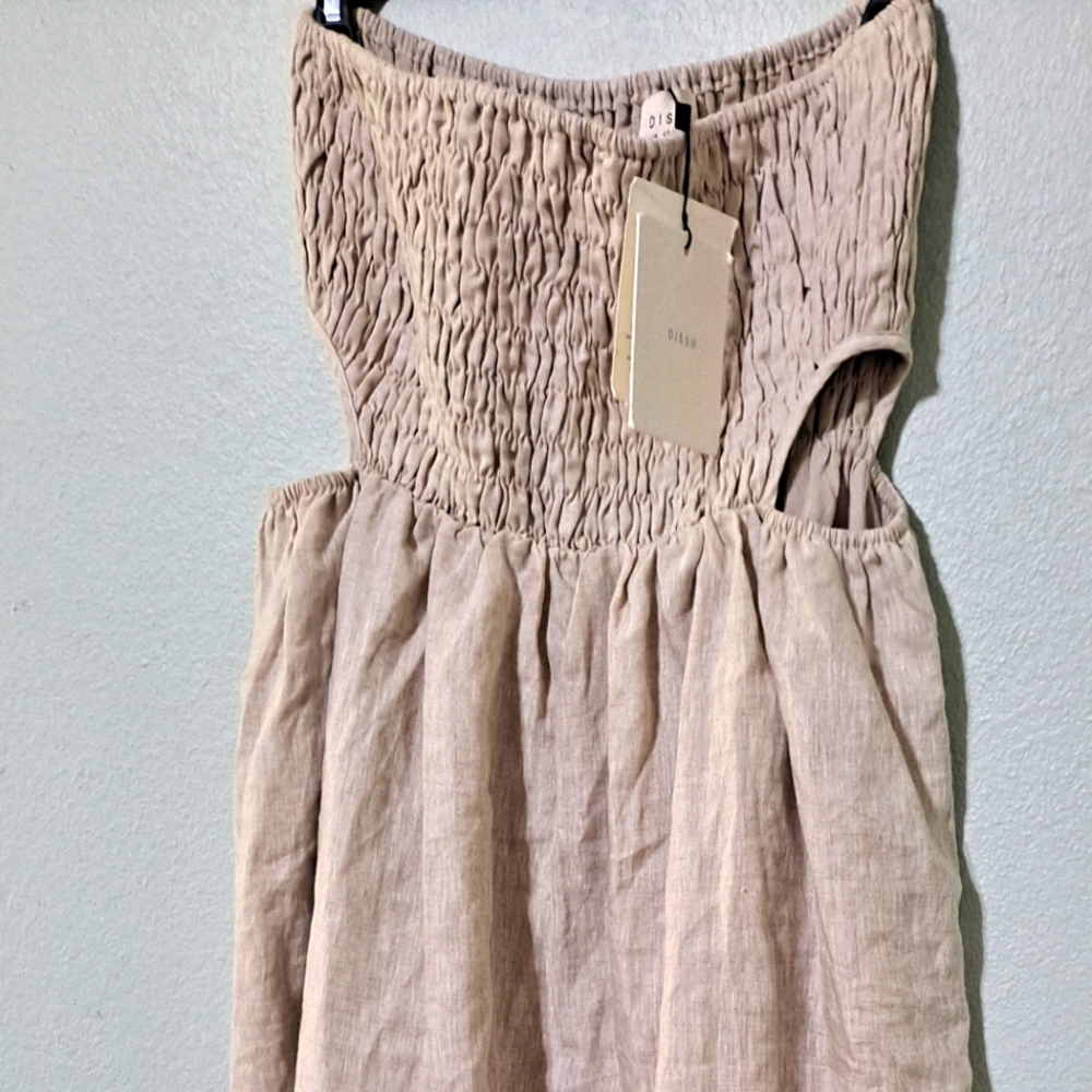 Dissh linen strapless maxi dress natural